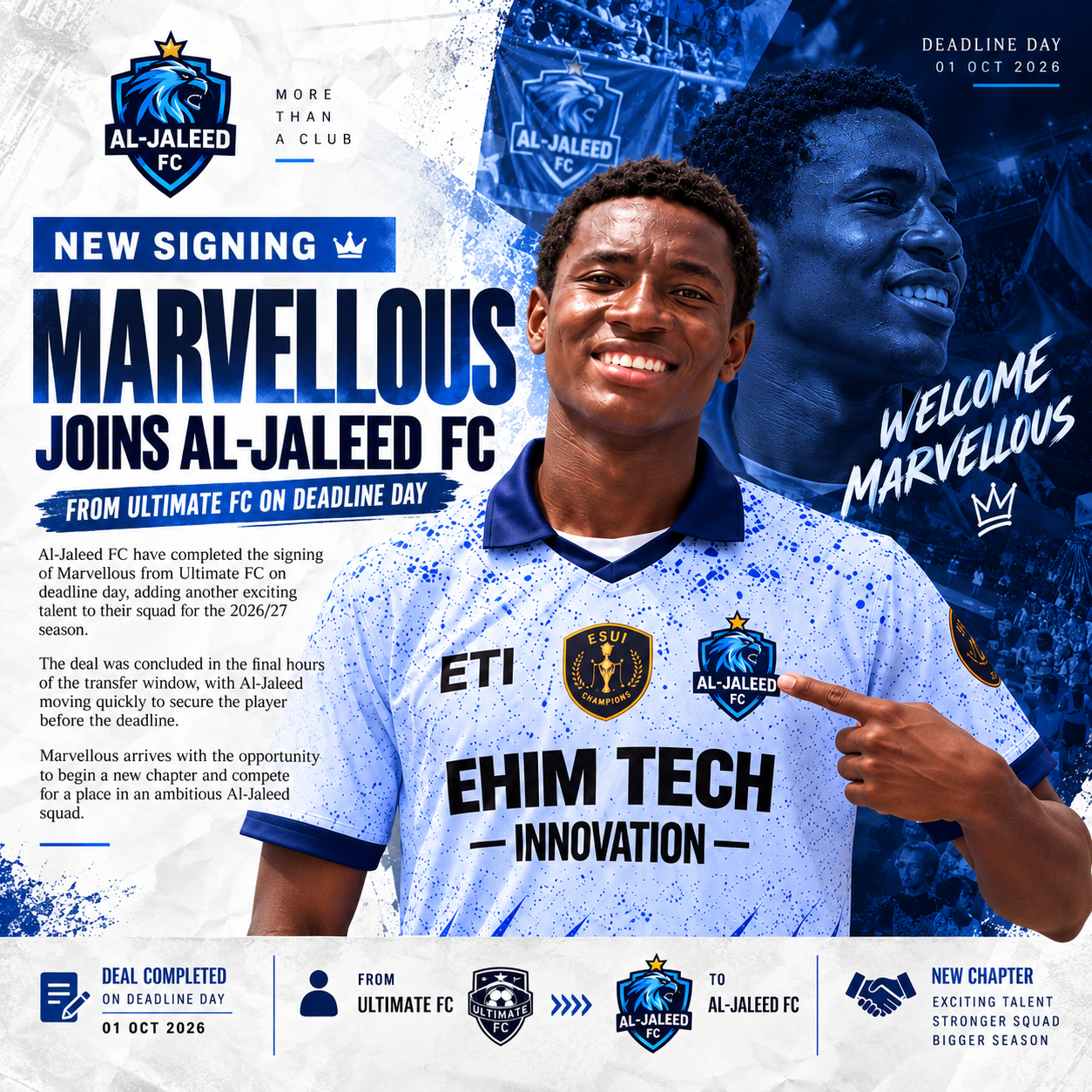 DEADLINE DAY: AL-JALEED FC SIGN MARVELLOUS FROM ULTIMATE FC